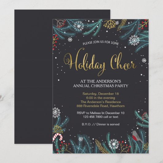 Uitnodiging kerstfeest, uitnodiging voor feestdag (Voorkant / Achterkant)