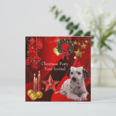 Uitnodiging Kerstfeest Xmas Hond Hoed (Staand voorkant)