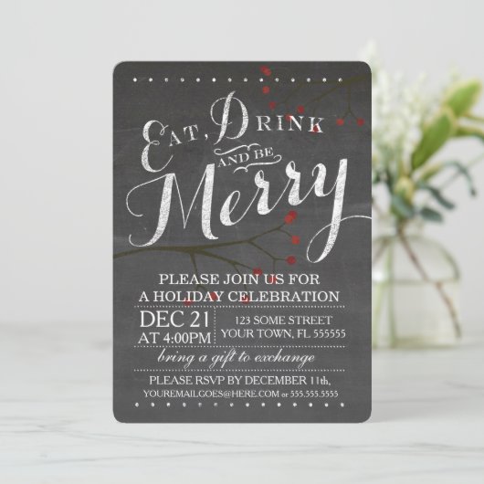 Uitnodiging kerstfeestdag Chalkboard (Staand voorkant)