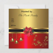 Uitnodiging kerstfeestdag Gold Red Xmas (Achterkant)