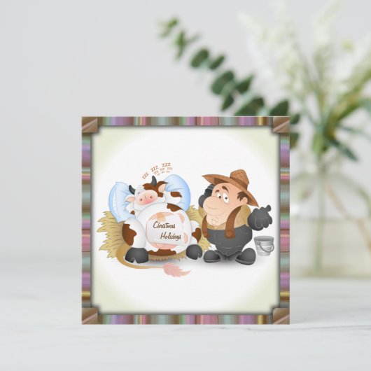 Uitnodiging kerstfeestdag - grappige koe (Staand voorkant)