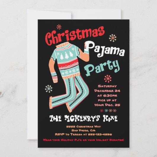 Uitnodiging kerstfeestdag Pajama (Voorkant)