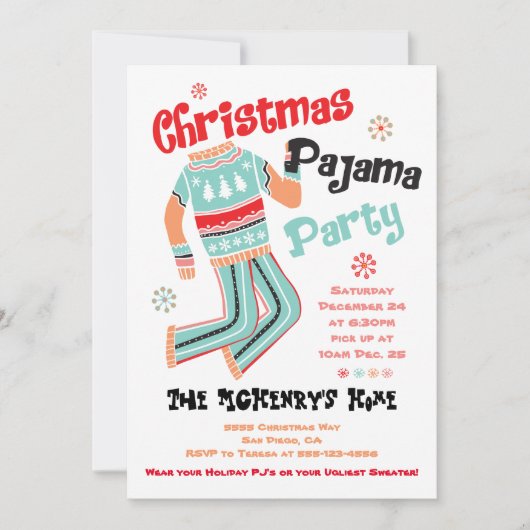 Uitnodiging kerstfeestdag Pajama (Voorkant)