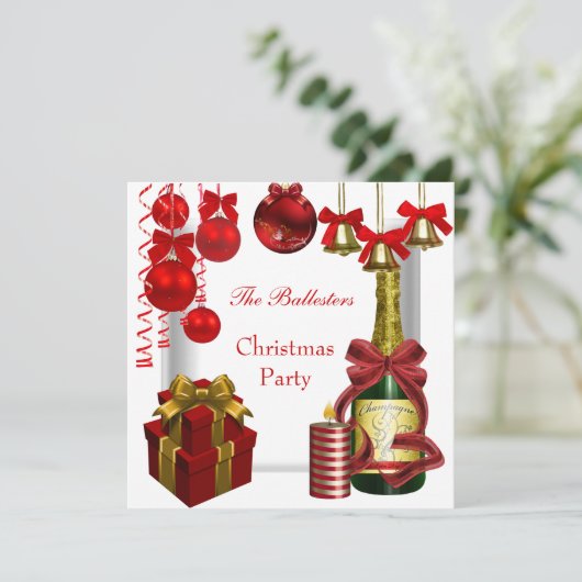 Uitnodiging kerstfeestdag Rode Witte Goud (Staand voorkant)