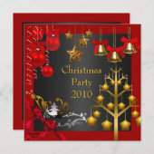 Uitnodiging kerstfeestdag Rood Gold-kerstfeest (Voorkant / Achterkant)