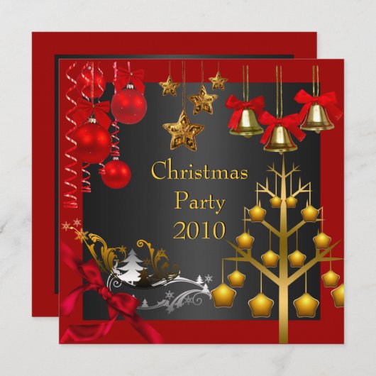 Uitnodiging kerstfeestdag Rood Gold-kerstfeest (Voorkant / Achterkant)