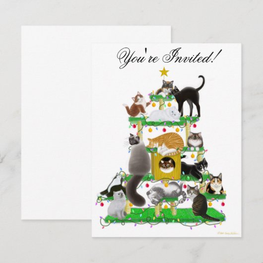 Uitnodiging kerstkat-boom (Voorkant / Achterkant)