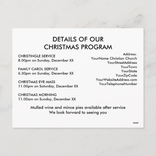 Uitnodiging kerstkerkerkdiensten (Achterkant)