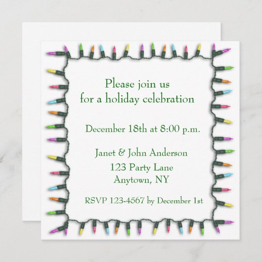 Uitnodiging kerstlampgrens (Voorkant / Achterkant)