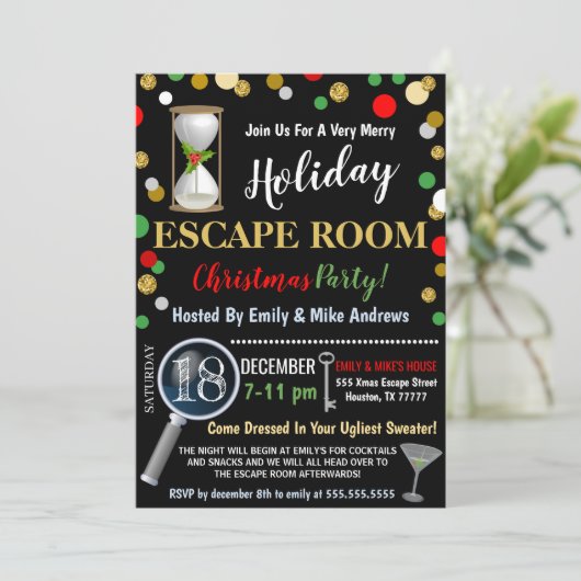 Uitnodiging kerstmis Escape Room (Staand voorkant)