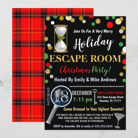 Uitnodiging kerstmis Escape Room (Voorkant / Achterkant)