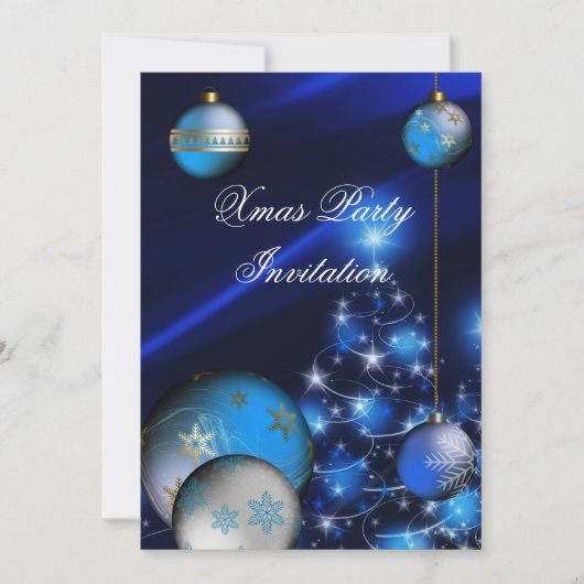 Uitnodiging Kerstmis Kerstfeest Blauwe Ballen Kers (Voorkant)