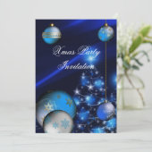 Uitnodiging Kerstmis Kerstfeest Blauwe Ballen Kers (Staand voorkant)