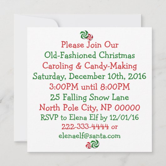 Uitnodiging - Kerstmis Snoep l (Achterkant)