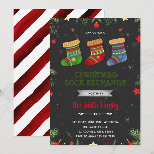Uitnodiging kerstsokken ruilparty (Voorkant / Achterkant)