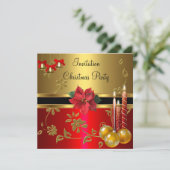 Uitnodiging Kerstvakantiefeest Goud Rood Kerstmis (Staand voorkant)