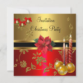 Uitnodiging Kerstvakantiefeest Goud Rood Kerstmis (Voorkant)