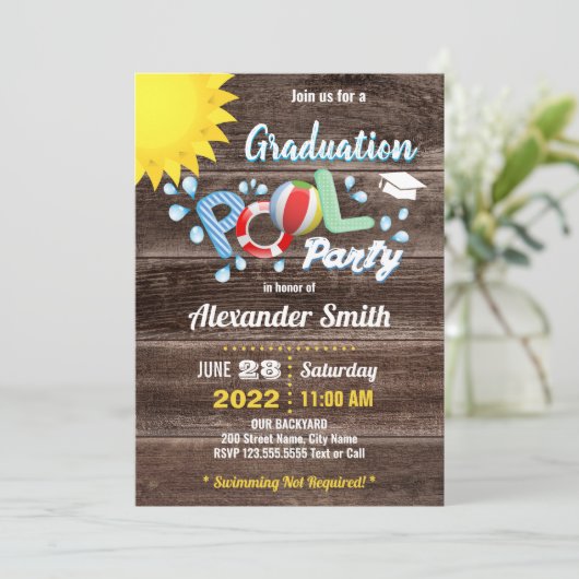 Uitnodiging Kinder Afstuderen Pool Party (Staand voorkant)