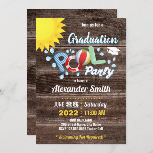 Uitnodiging Kinder Afstuderen Pool Party (Voorkant / Achterkant)