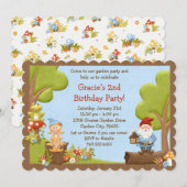 Uitnodiging Kinder Gnome Birthday (Voorkant / Achterkant)