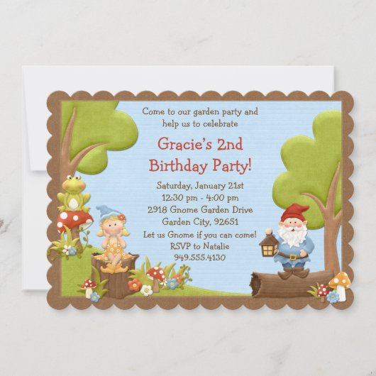 Uitnodiging Kinder Gnome Birthday (Voorkant)
