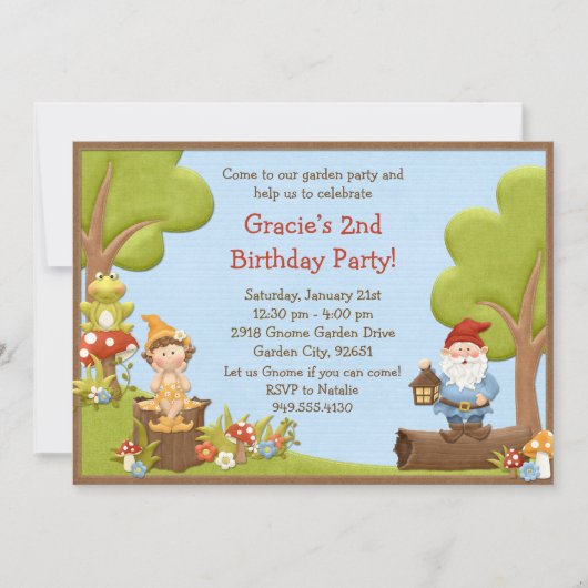 Uitnodiging Kinder Gnome Birthday (Voorkant)