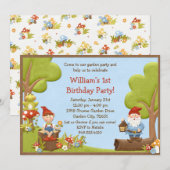 Uitnodiging Kinder Gnome Birthday (Voorkant / Achterkant)