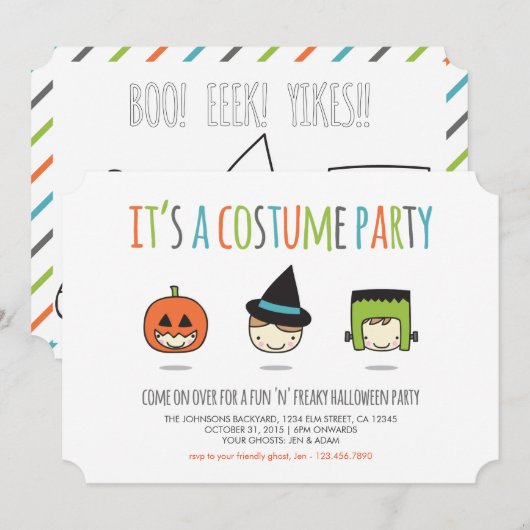 Uitnodiging Kinder Halloween Costume Party (Voorkant / Achterkant)