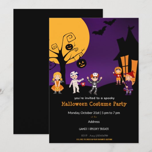 Uitnodiging Kinder Halloween Costume Party (Voorkant / Achterkant)