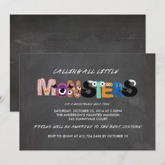 Uitnodiging Kinder Monster Halloween Partij (Voorkant / Achterkant)