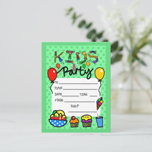 Uitnodiging Kinder partij (Staand voorkant)