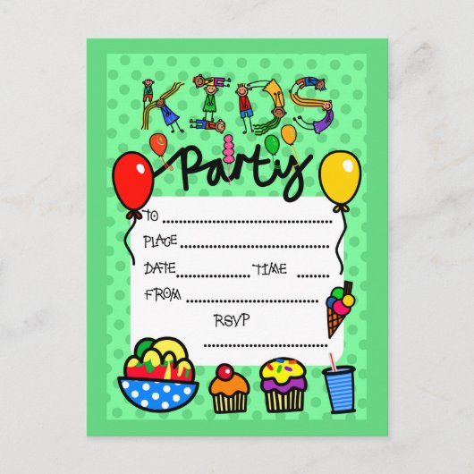 Uitnodiging Kinder partij Briefkaart (Voorkant)
