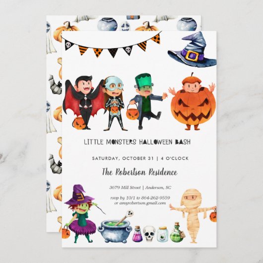 Uitnodiging Kinder partij Halloween (Voorkant / Achterkant)