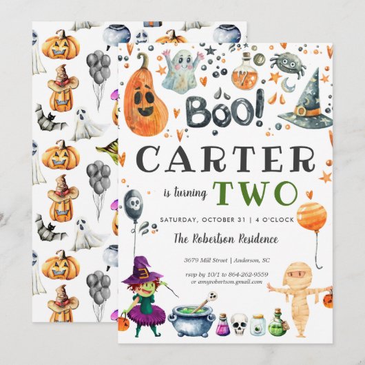 Uitnodiging Kinder partij Halloween (Voorkant / Achterkant)