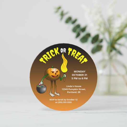 Uitnodiging Kinder partij Halloween Trick or treat (Staand voorkant)