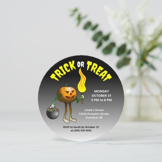 Uitnodiging Kinder partij Halloween Trick or treat (Staand voorkant)