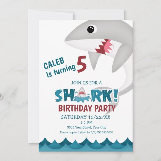 Uitnodiging Kinder partij Shark Birthday (Voorkant)