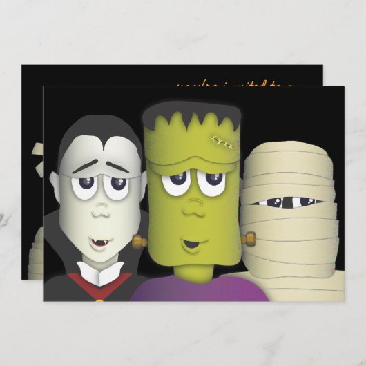 Uitnodiging kleine Monsters Halloween Costume Part (Voorkant / Achterkant)