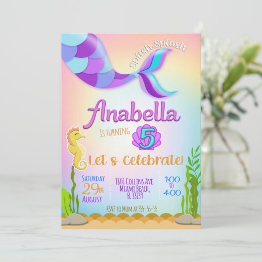 Uitnodiging Kleine Zeemeermin, Zeemeermin uitnodig (Staand voorkant)