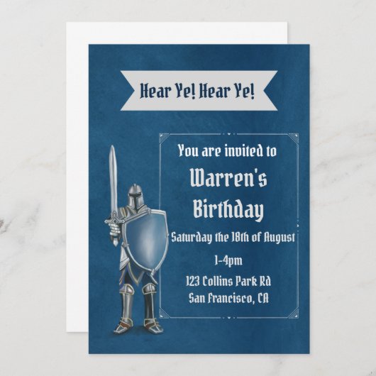 Uitnodiging Knight Birthday (Voorkant / Achterkant)