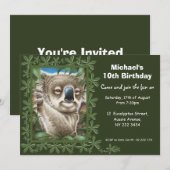 Uitnodiging Koala Birthday Party (Voorkant / Achterkant)