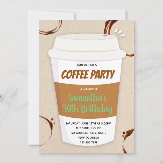 Uitnodiging koffie verjaardagsfeest (Voorkant)
