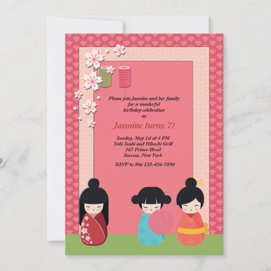 Uitnodiging Kokeshi Playmates (Voorkant)