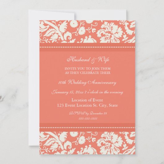 Uitnodiging Koraal Damast 10-jarig jubileumfeest (Achterkant)