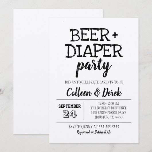Uitnodiging Kraft Beer & Diaper Party (Voorkant / Achterkant)