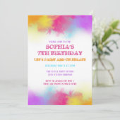 Uitnodiging Kunstfeest Verfspatten Regenboog Kinde (Staand voorkant)