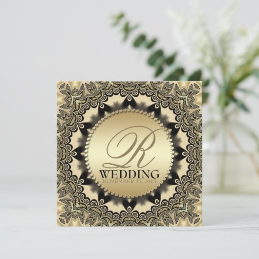 Uitnodiging  Lace Golden Wedding Party (Staand voorkant)