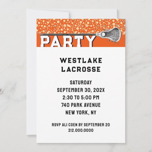 Uitnodiging Lacrosse Party (Voorkant)