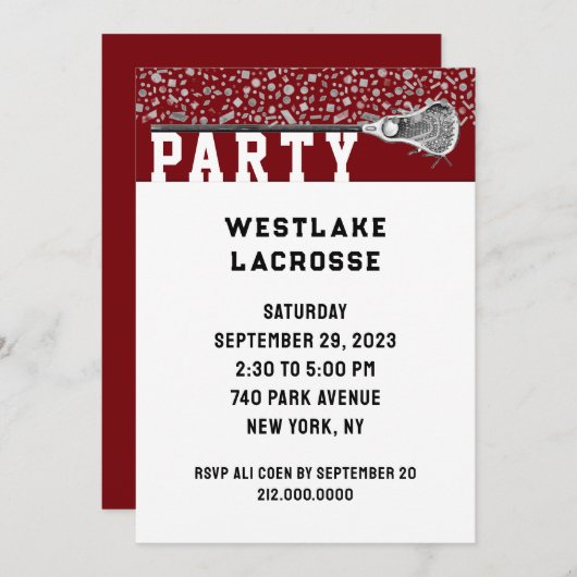 Uitnodiging Lacrosse Party (Voorkant / Achterkant)