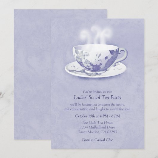 Uitnodiging Lavender Tea Party (Voorkant / Achterkant)